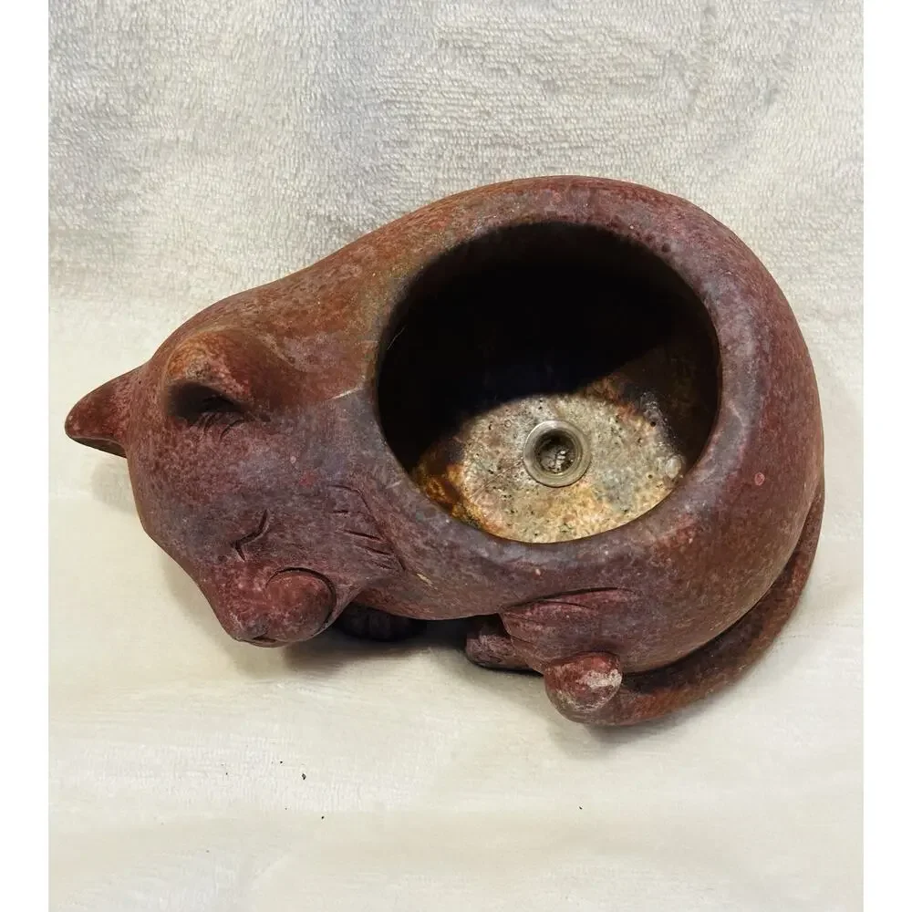 Classic Home and Garden Cement Sleeping Cat Planter Rust Brown Plants Rustic